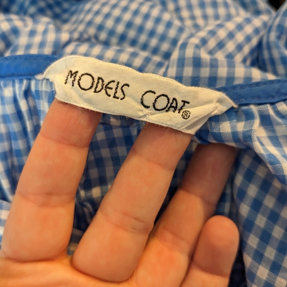 Models Coat Blue White Gingham Plaid House Coat House Dress Owl Bird Applique - Picture 9 of 9